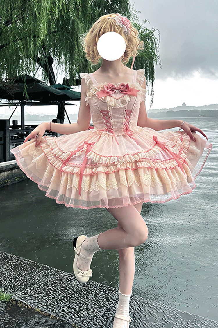 Candy House Sleeveless Ruffle Bow Lace-Up Lolita JSK