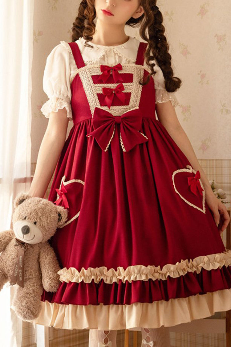 Wine Heart-Pocket Bow Classic Lolita Jumper