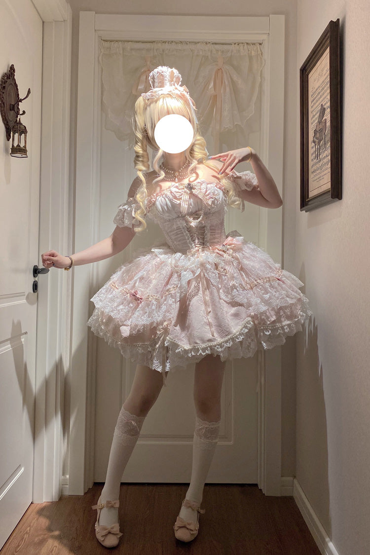 Anna's Ball Square Collar Hanayome Bow Lace JSK, Sweet Princess Ballet Ruffled