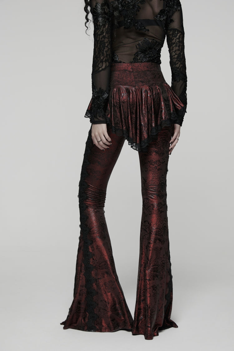 Scarlet Printed Gothic Flared Pants with Faux Two-Piece Style