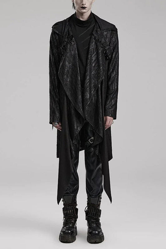 Steampunk Hooded Pleated Long Coat for Men, Loose Fit, Extended Sleeves