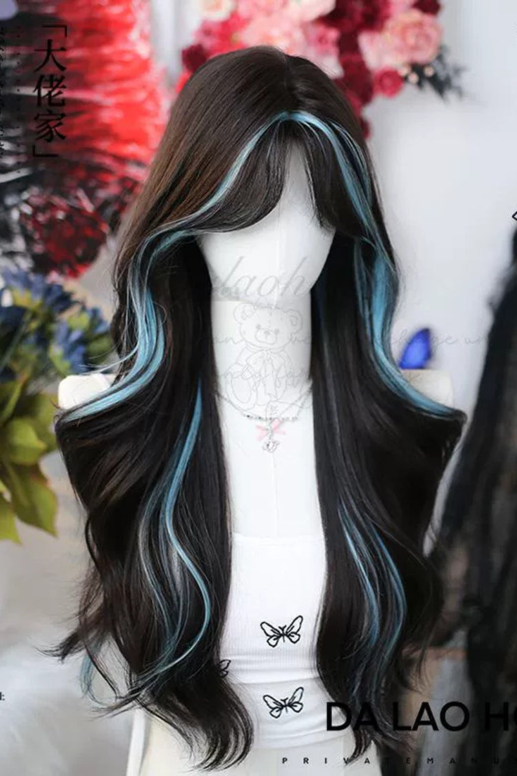 Sweet Long Curly Lolita Wig with Blue Dye Highlights