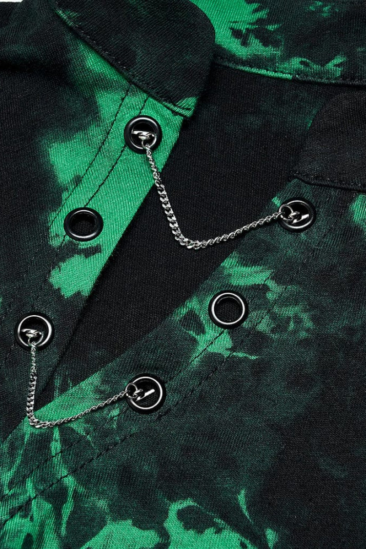 Emerald Short Sleeve Tie-Dyed Metal Chain Steampunk Women's Tee