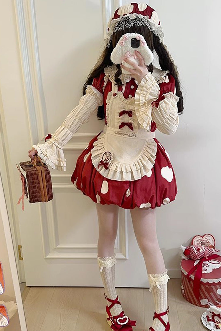 Crimson Sweet Lolita JSK with Mushroom Print and Bow Details