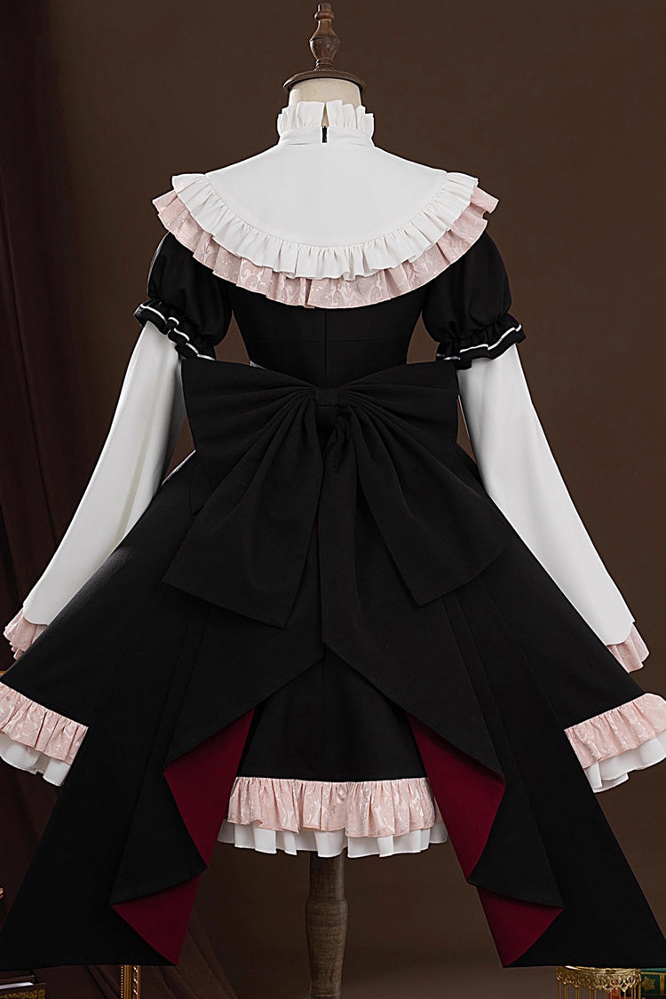 Gothic Lolita Dress Set with Ruffled Cardigan and Lace - Noir