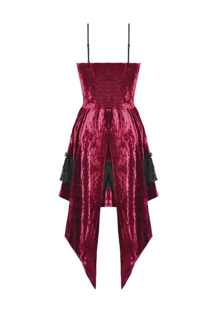 Maroon Corset Velvet Pointed-Tail Gothic Cami Mini Dress