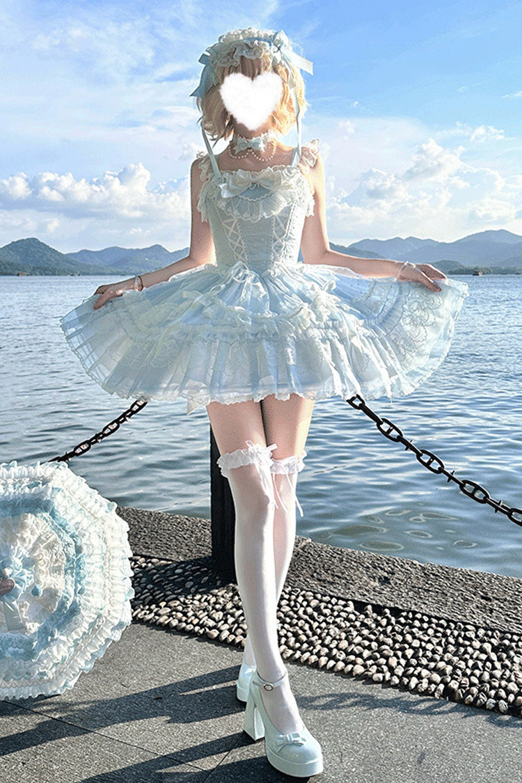 Ruffled Bowknot Lace-Up JSK with Sweet Lolita Charm - Candy House