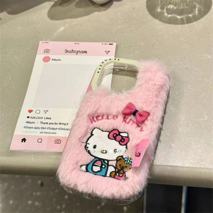 Coque de téléphone avec nœud en forme de chat en peluche KI665