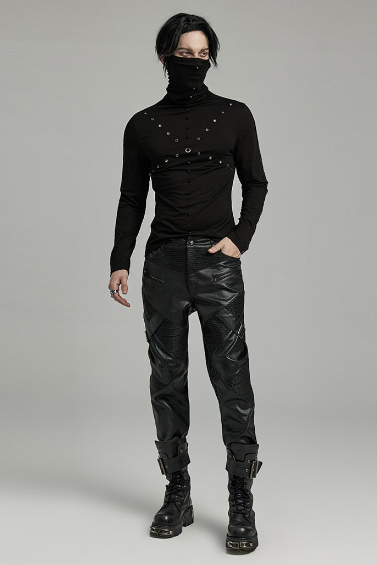 Men's Punk Faux Leather Trousers with Zippers - Noir
