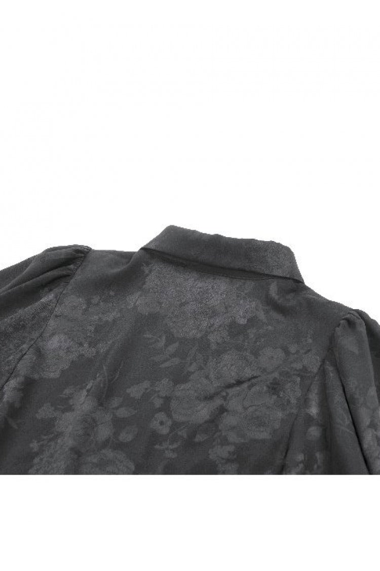 Rose Jacquard Bishop Sleeve Blouse with Tie - Gothic Edge