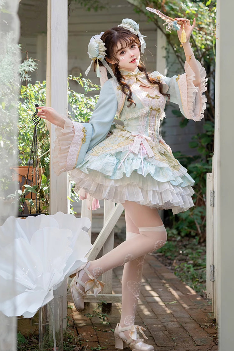 Emerald White Pear Dream Multi-Layer Ruffle Lace Sweet Chinese Princess Lolita Jumper