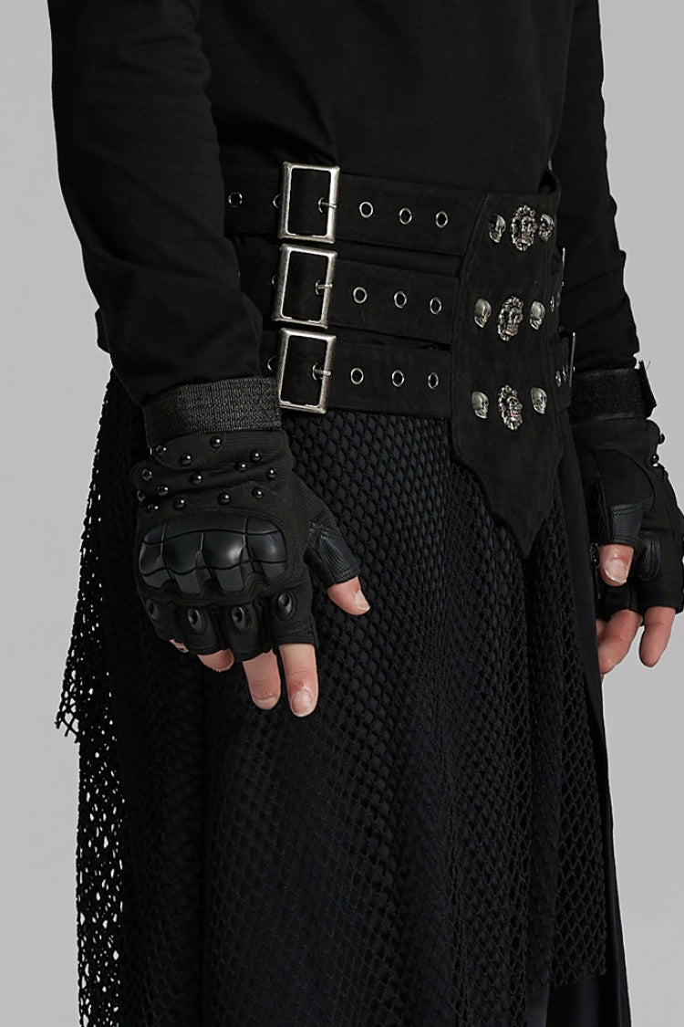 Edgy Skull-Embellished Buckle Belt for Men