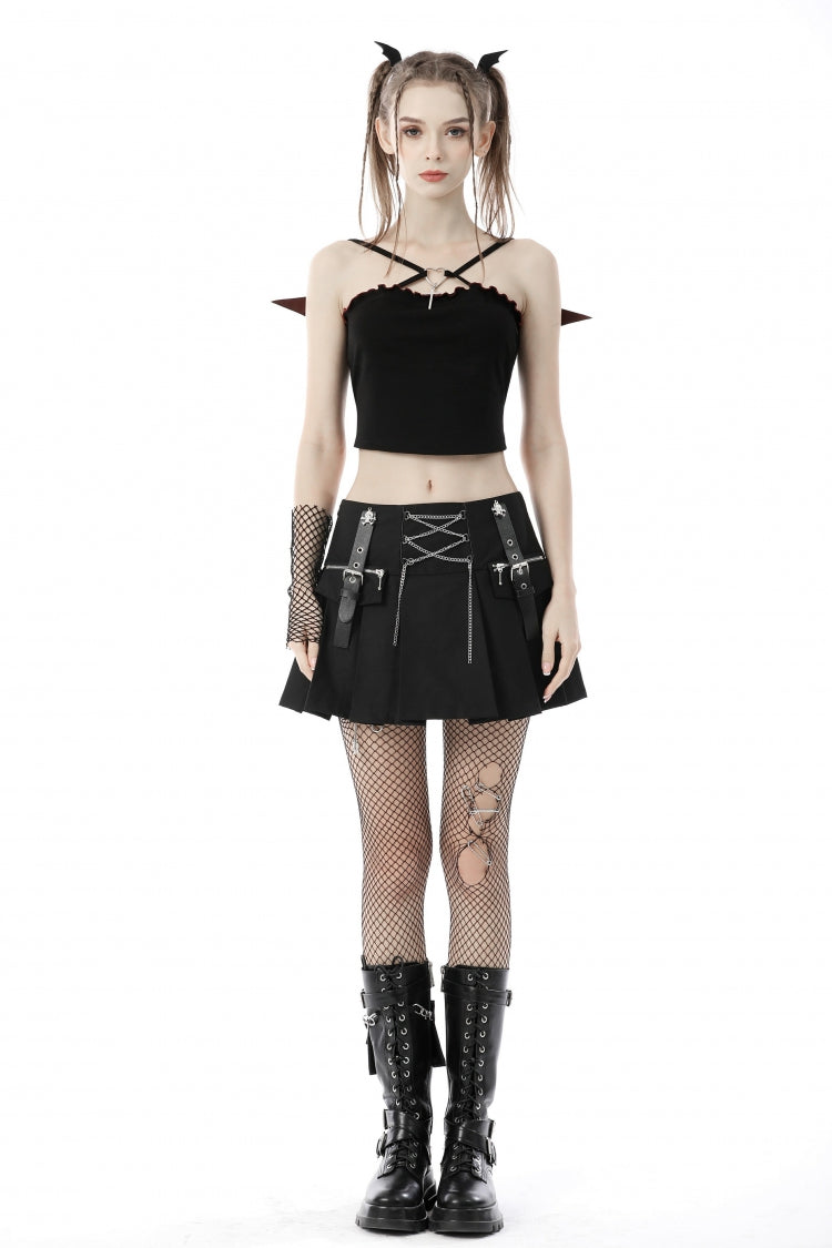 Women's Punk Rock Crop Top with Bat Wings, Backless Cut and Cross Lace-Up