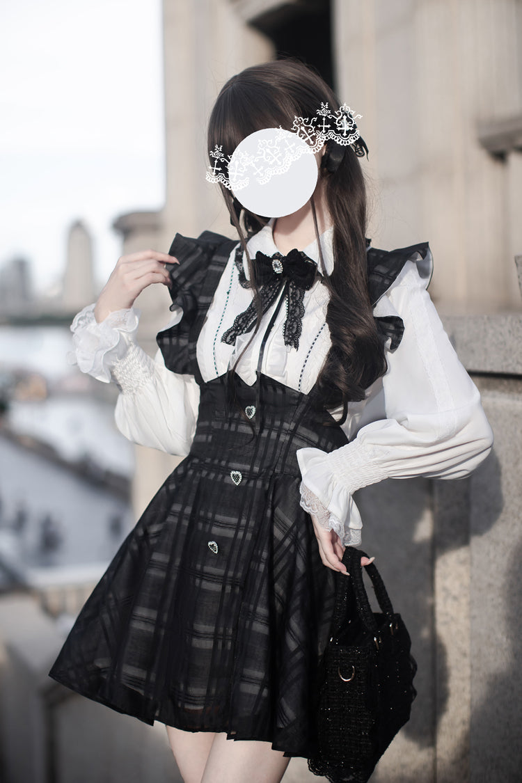 Elegant Plaid College-Style Lolita Mini Dress with Straps