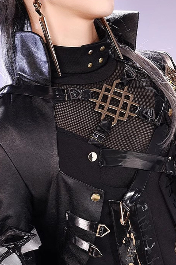 Stand Collar Lace-Up Set with Long Sleeves - Gothic Edge