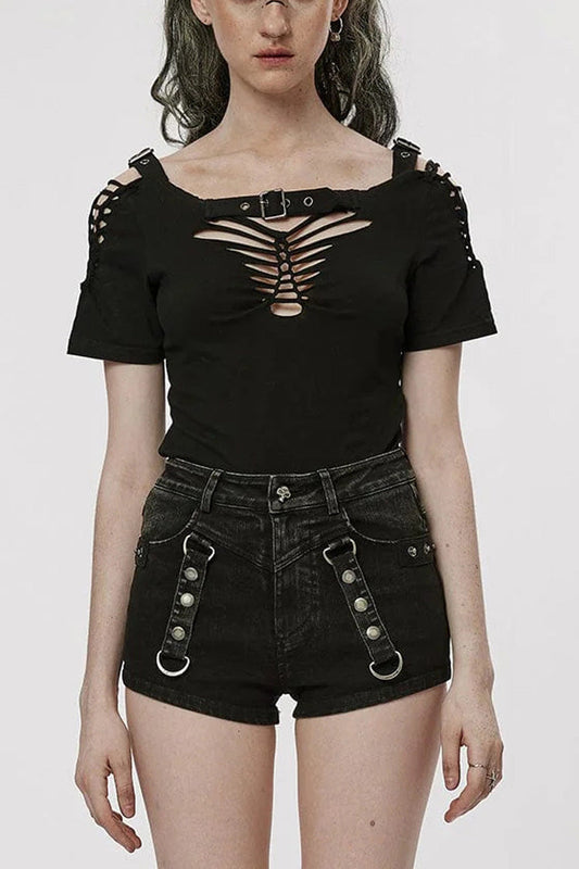 Steampunk Tee with Adjustable Distressed Shoulders