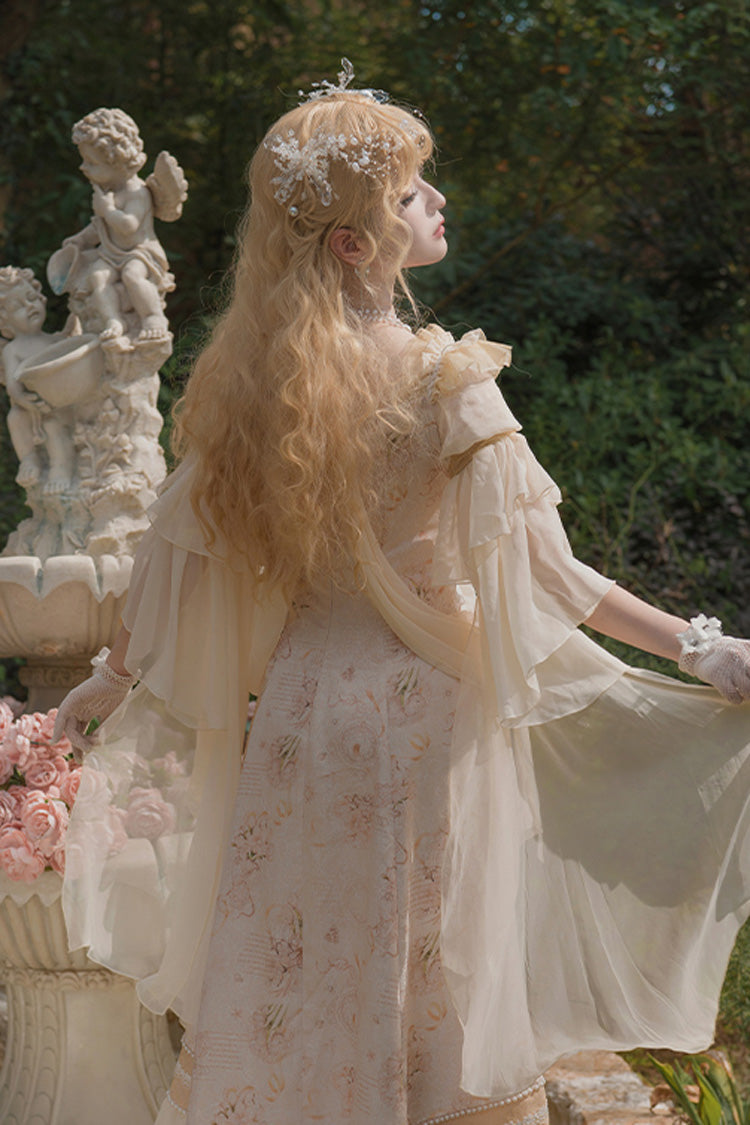Bathing in the Light Short Sleeves Dress, Ruffle Embroidery Lace Sweet Elegant