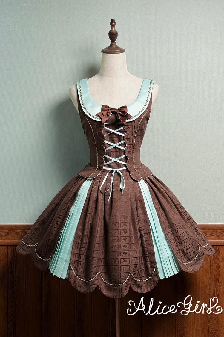 Classic Lolita JSK Dress and Skirt with Embroidered Bow Lace-Up