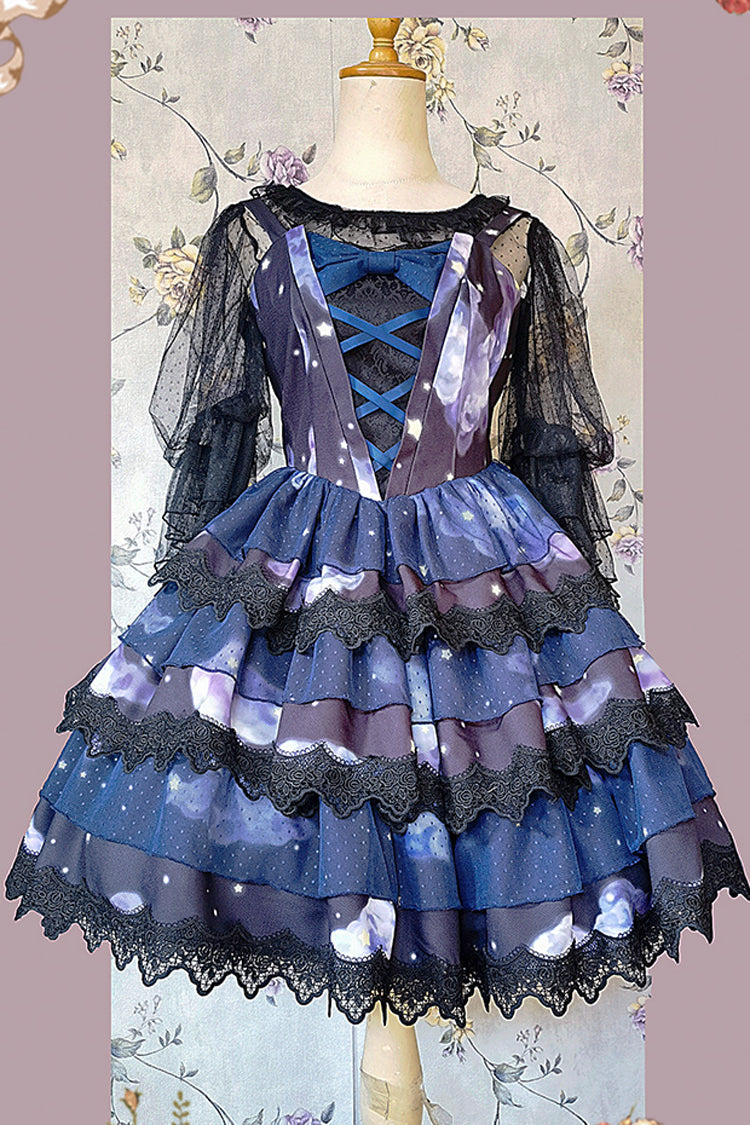 Azure Triple Cloud Print Ruffled Lace Sweet Lolita Dress