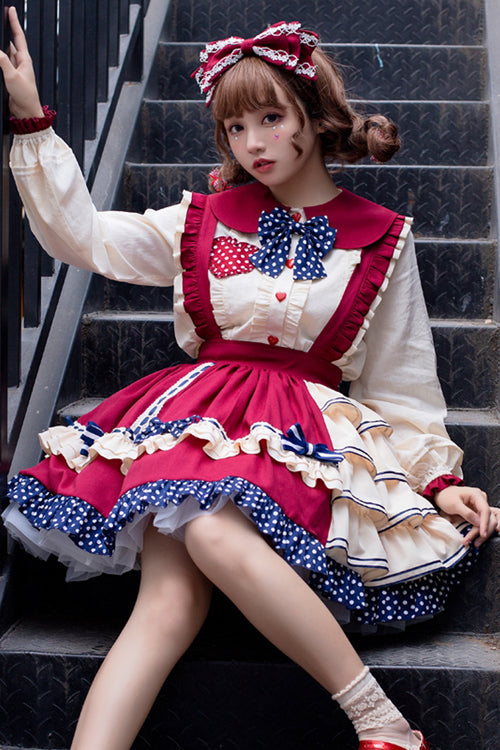 Crimson Sweet Lolita JSK with High Waist and Layered Ruffles