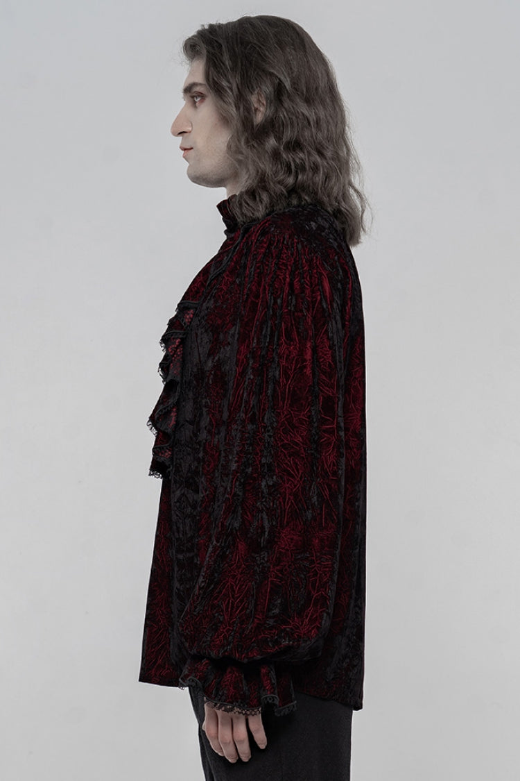 Crimson & Noir Long Sleeve Ruffled Lace-Up Men's Gothic Blouse