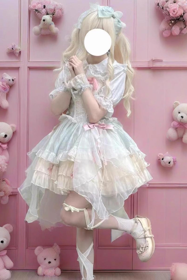 Emerald Camellia Love Sleeveless Triple Ruffle Bow Lace Sweet Princess Lolita Jumper