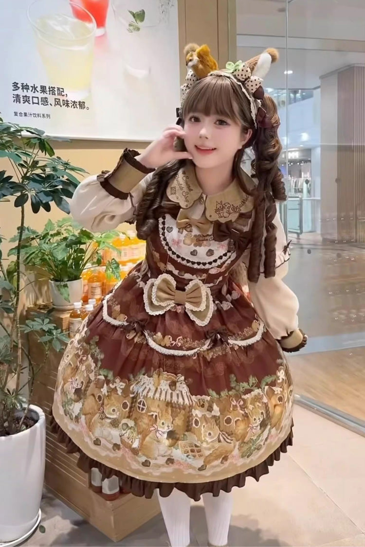 Sweet Lolita JSK Dress with Blouse and Ruffled Bow
