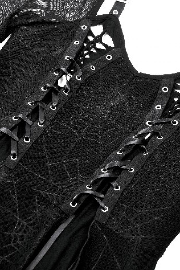 Elegant Witch Long Dress with Spiderweb Lace-Up and Extended Sleeves
