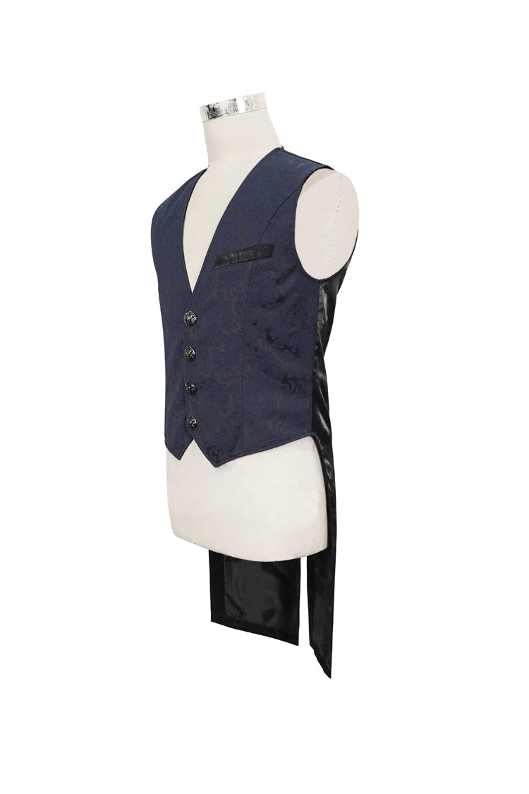 Azure Retro Non-Stretch Mid-Century Gothic Tuxedo Vest for Men