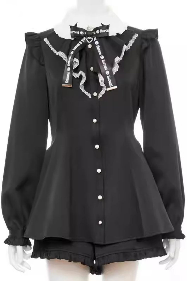 Jirai Kei Dress and Shorts Set with Kuromi Embroidery and Bowknot, Extended Sleeves