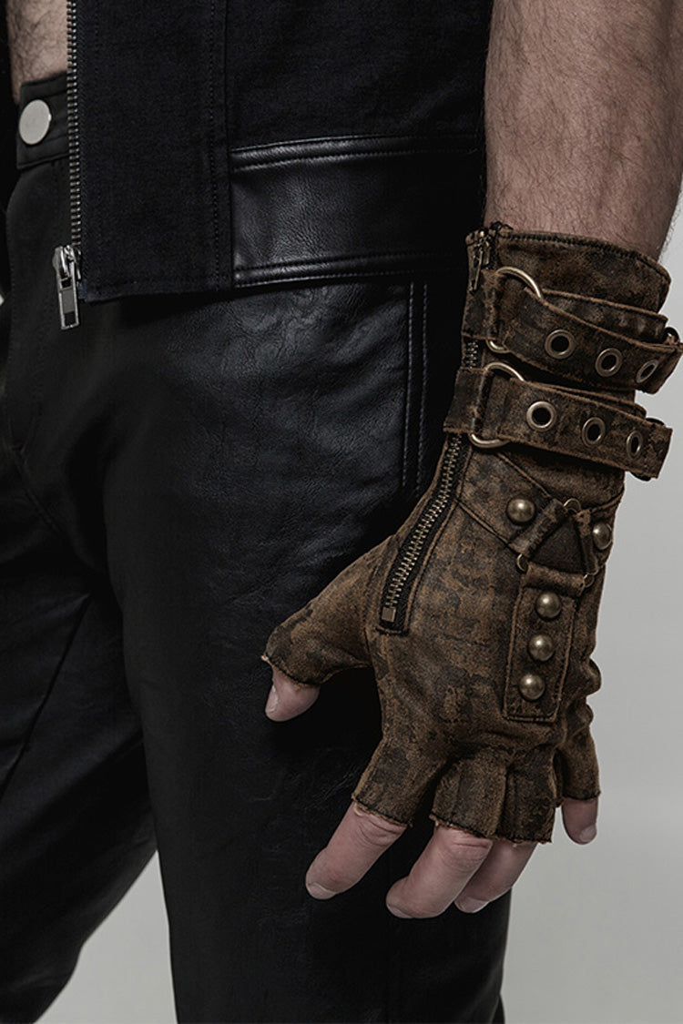 Steampunk Men's PU Leather Gloves with Metal Buckle Accents - Two Shades