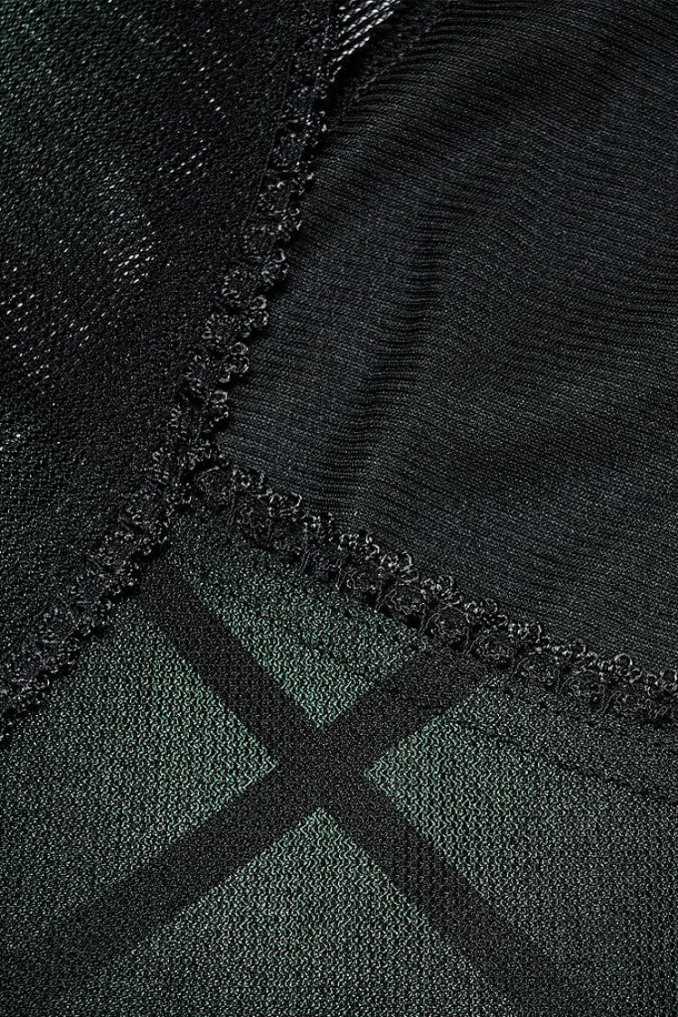 Emerald Short Sleeve Plaid Print Stitched Mesh Punk Dress for Women