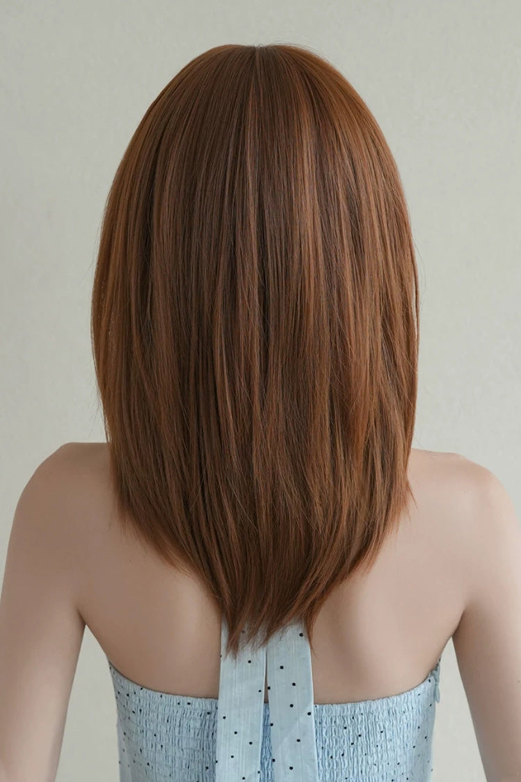 Vintage Orange Brown Face-Framing Layered Shoulder Bob Sweet Lolita Wig with Full Bangs