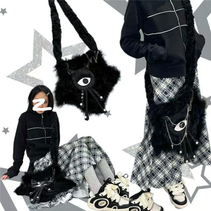 Y2K Dark Goth Stars Plush Bag