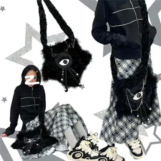 Y2K Dark Goth Stars Plush Bag