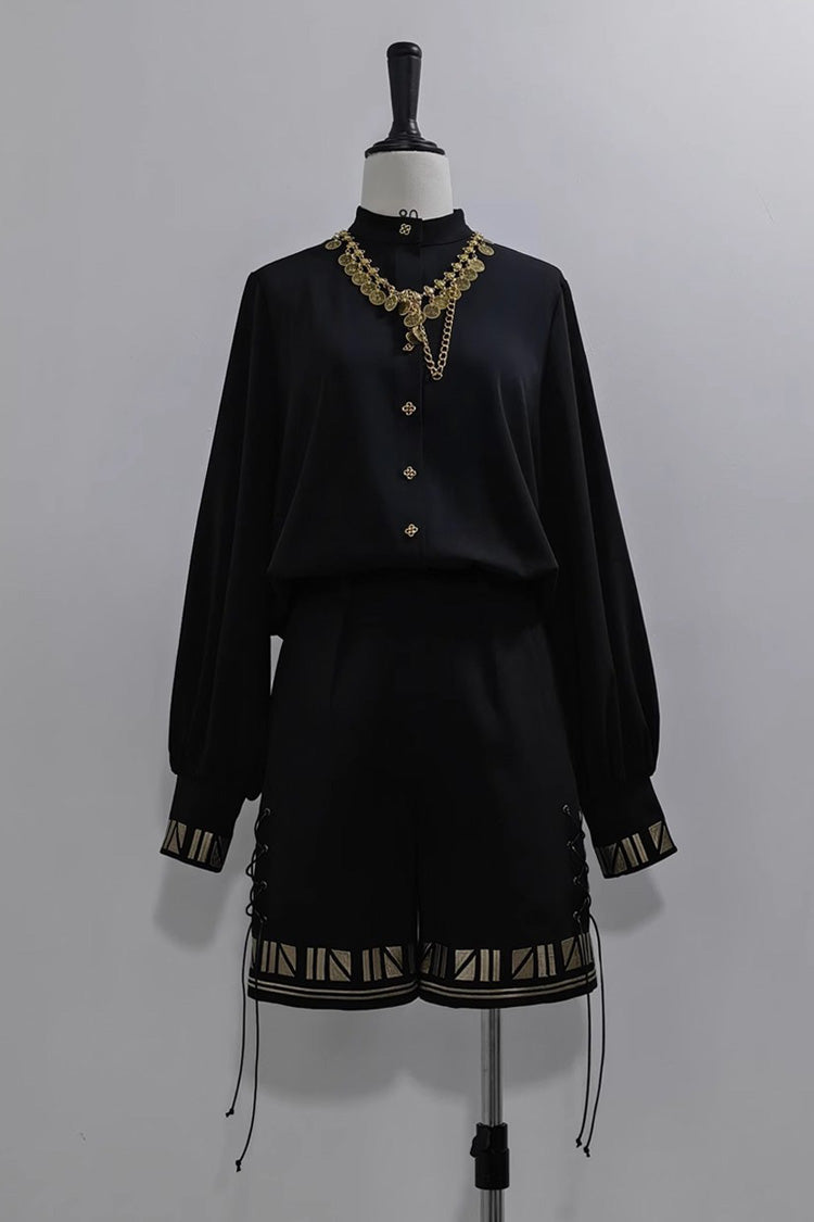 Long Sleeve Embroidered Ouji Gothic Blouse - Black Cat