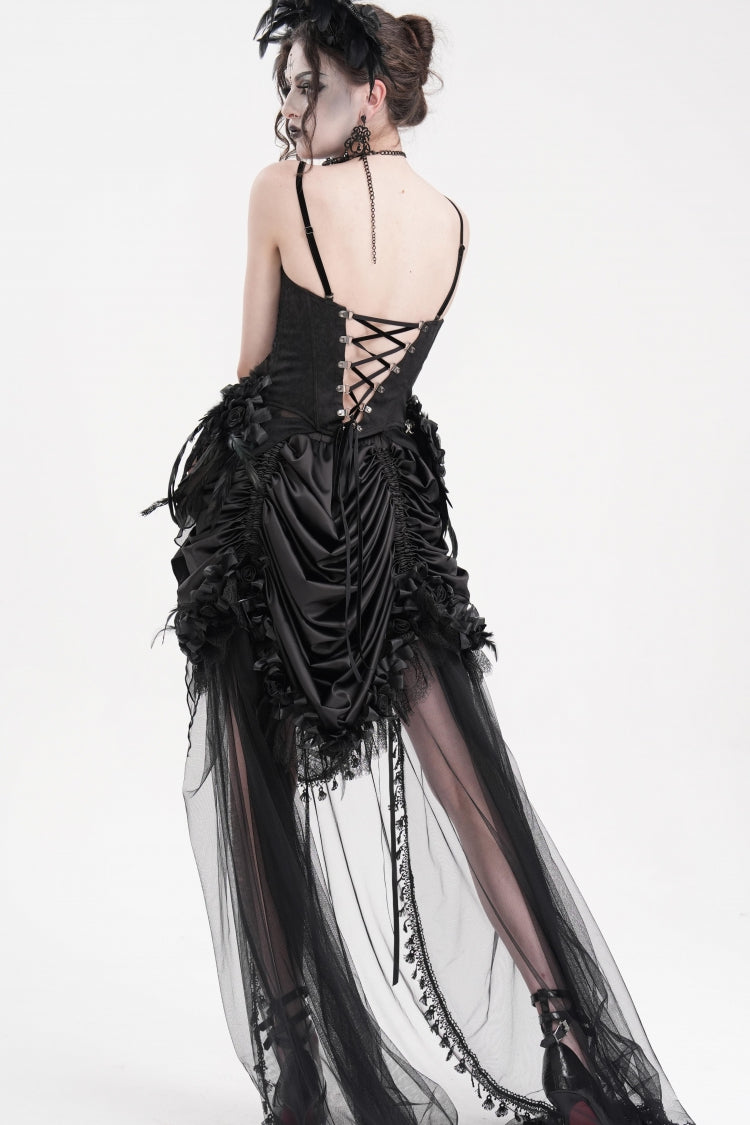 Gothic Overbust Corset with Lace-Up Back and Delicate Lace Trim