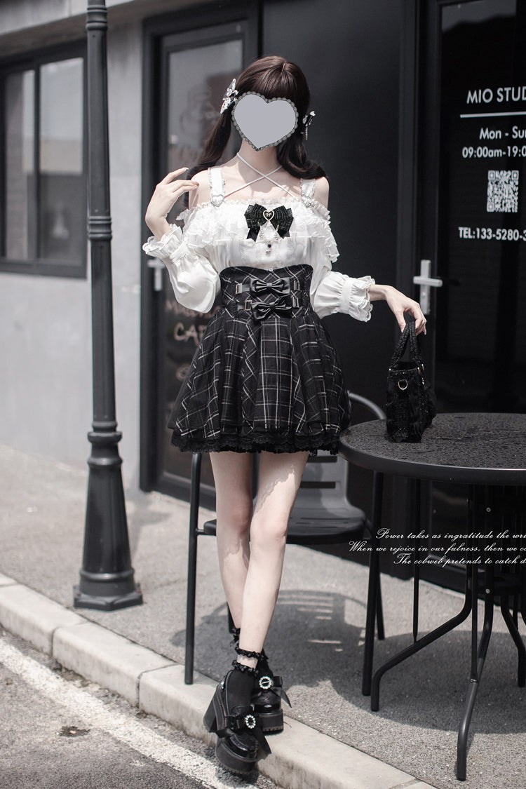 Bow-Detailed Tartan Jirai Kei Japanese Skirt