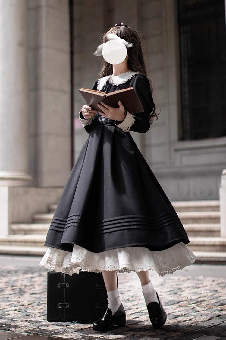Doll Collar Long Sleeve Ruffle Bow Classic Dress - Angelina
