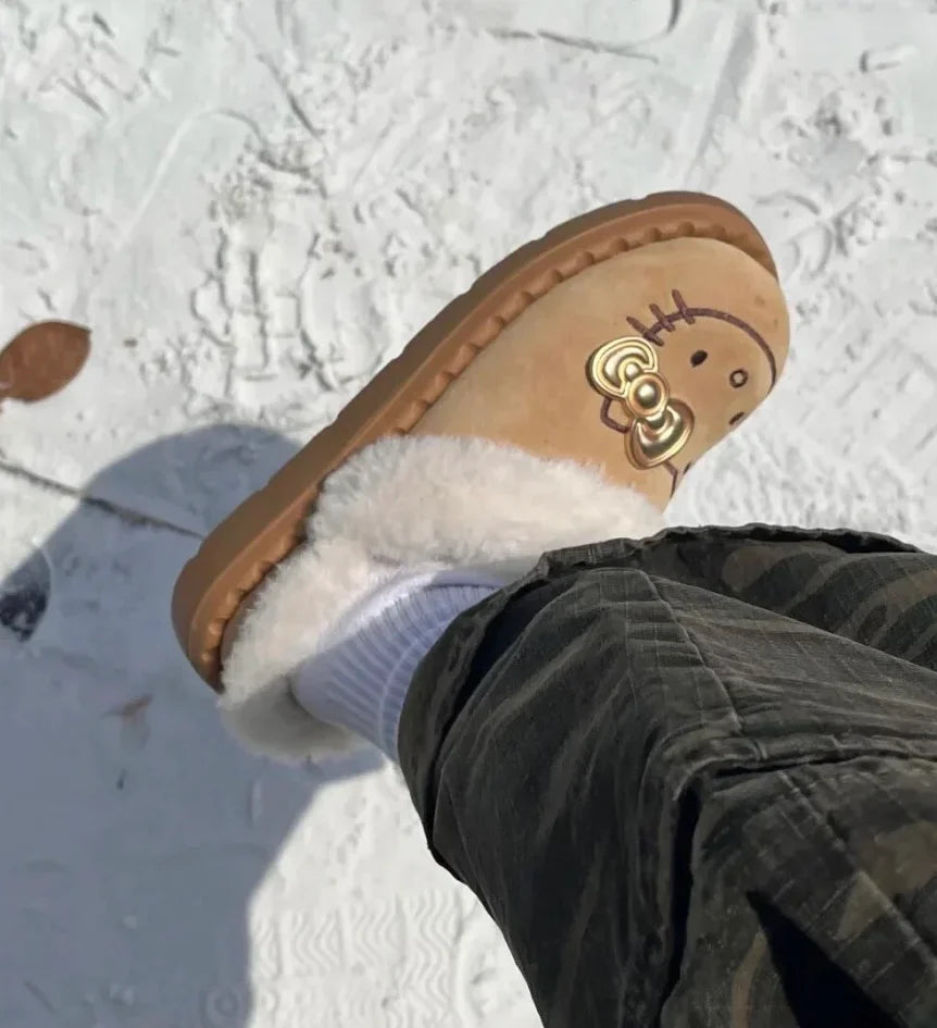 Kitty Luxe Khaki Slippers with Gold Bow Charm