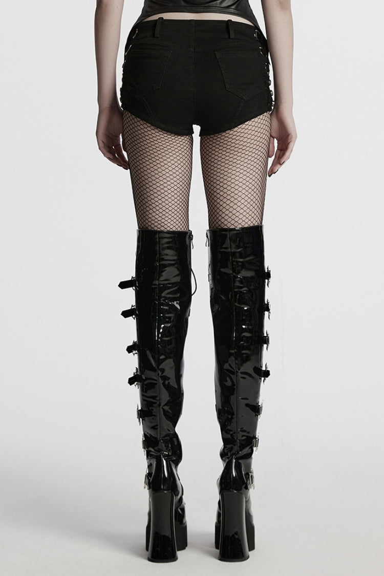 Punk Shorts with Studs and Ripped Details