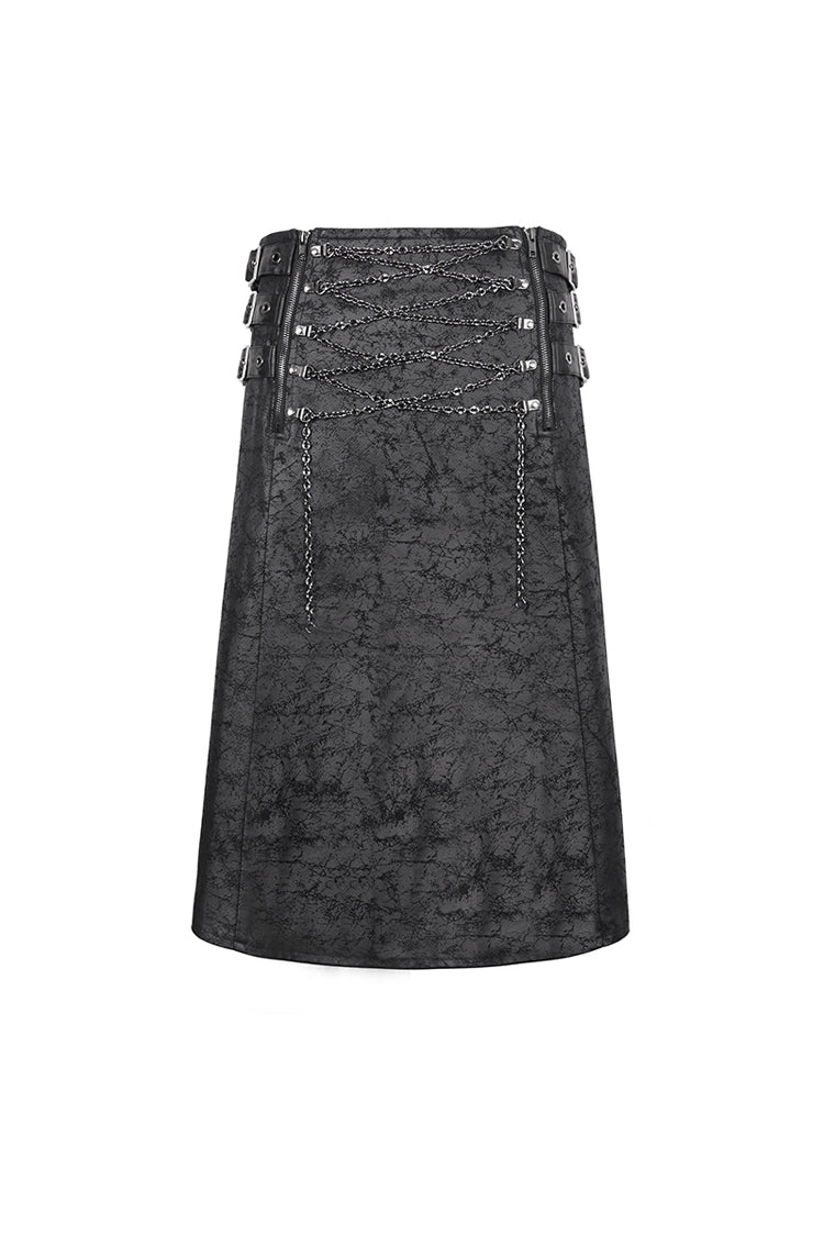 Chain-Adorned Multi-Buckle Skirt for Men - Gothic Edge
