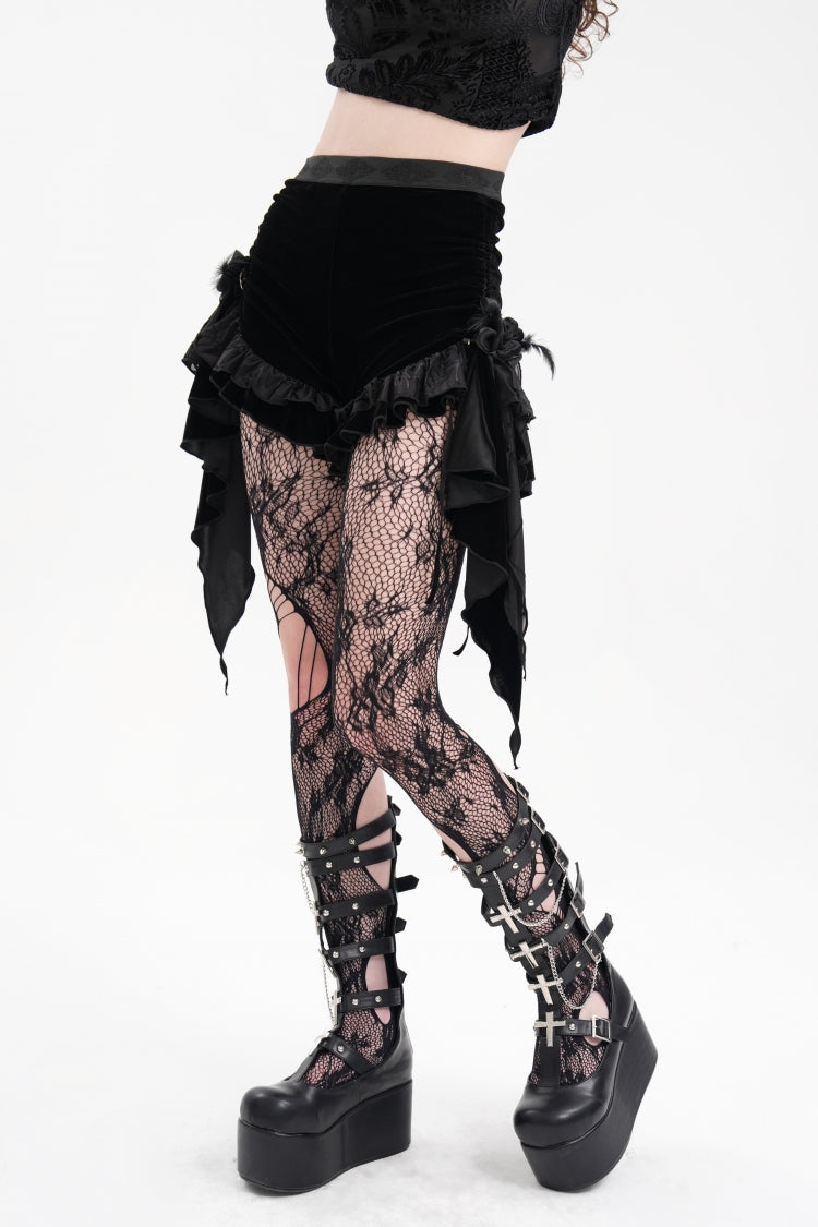 Feathered Ruffle Mesh Shorts for Women - Gothic Edge
