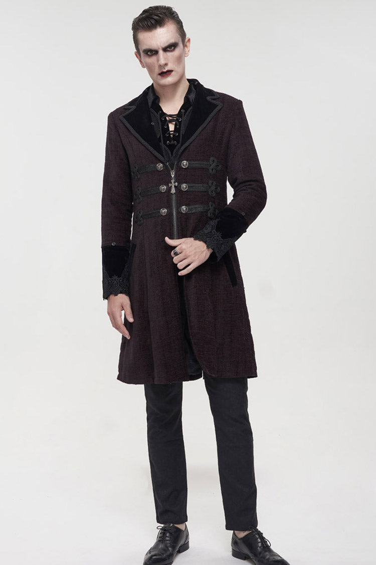 Wine Vintage Button Fur-Collar Gothic Men's Coat