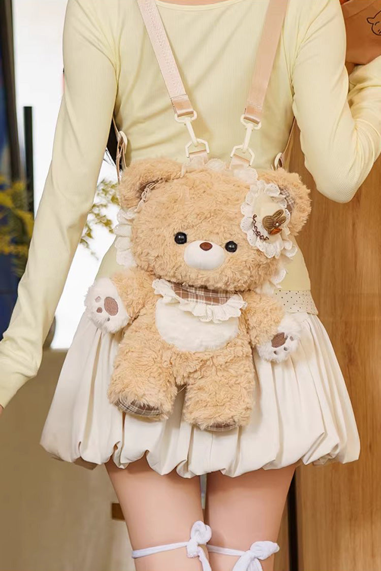 Chocolate Ruffled Plush Toy Backpack - Little Bear Guli