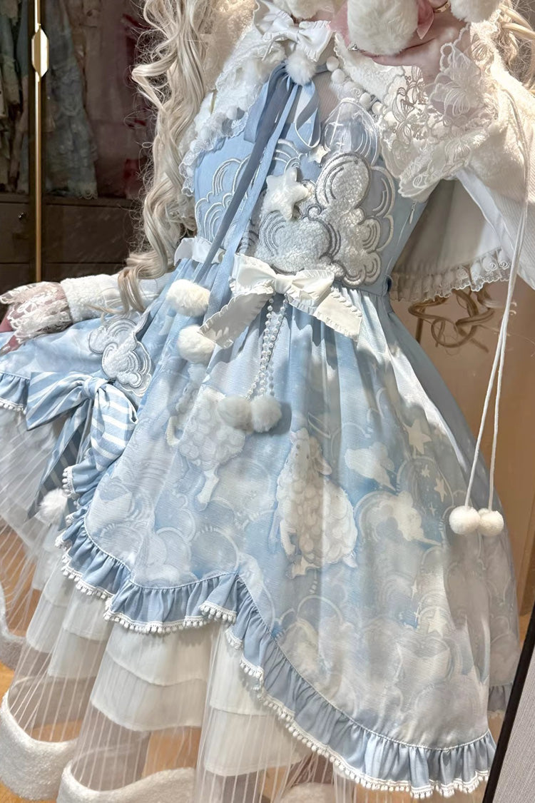 Asymmetric Embroidered Bow Lace Elegant Cut-Out JSK Ensemble - Cloud Dreamland