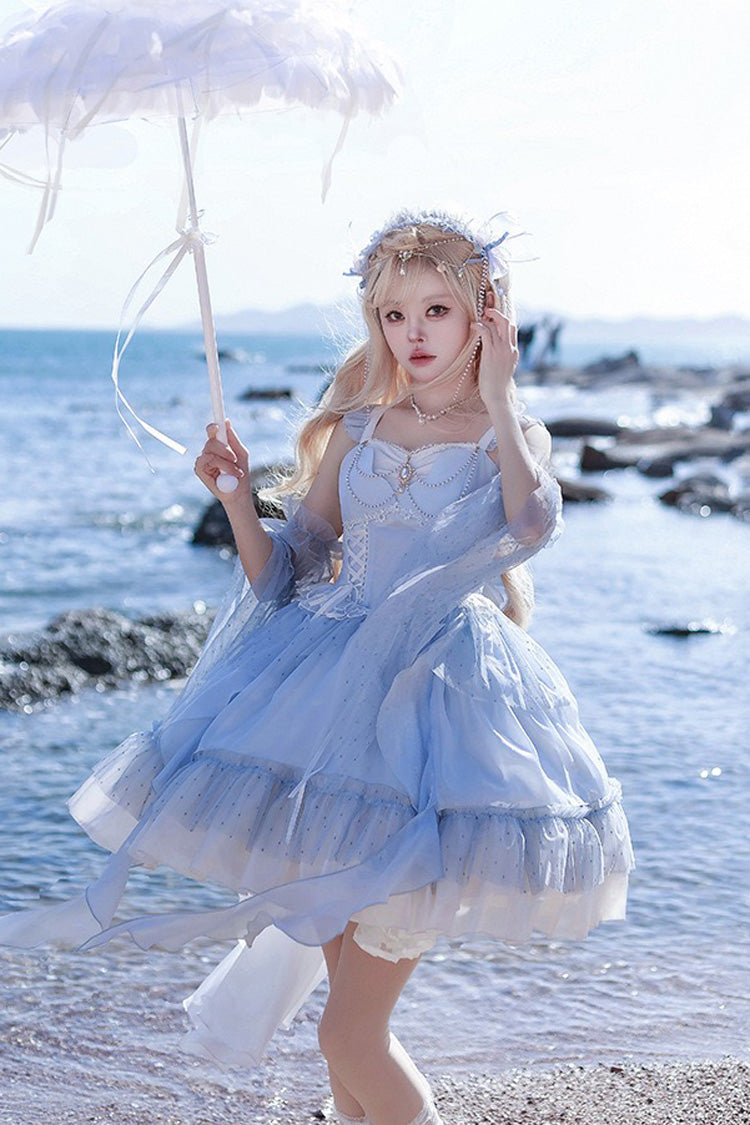 Azure Moon Goddess Song Multi-Layer Frilled Lace-Up Elegant Lolita JSK