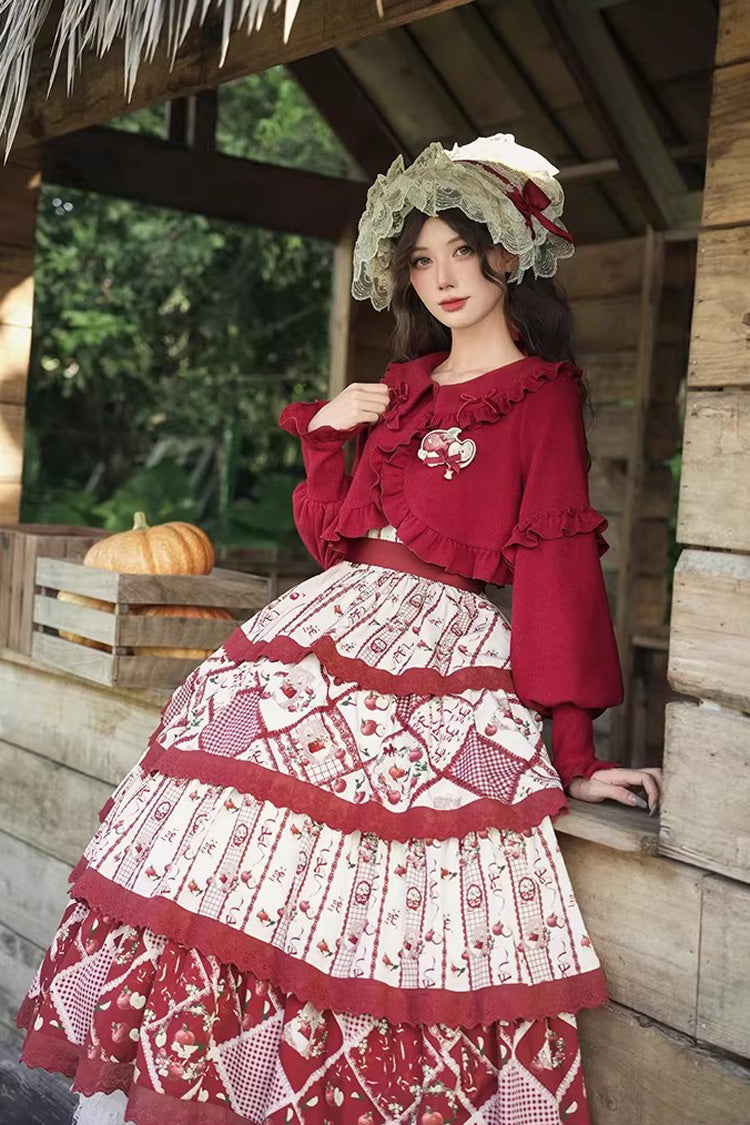 Crimson Sweet Lolita JSK with Sunflower Print and Ruffle Embroidery