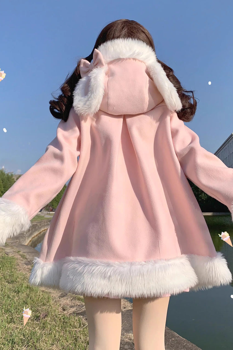 Woolen Rabbit Ears Single-Breasted Bowknot Coat, Sweet Princess Lolita Style