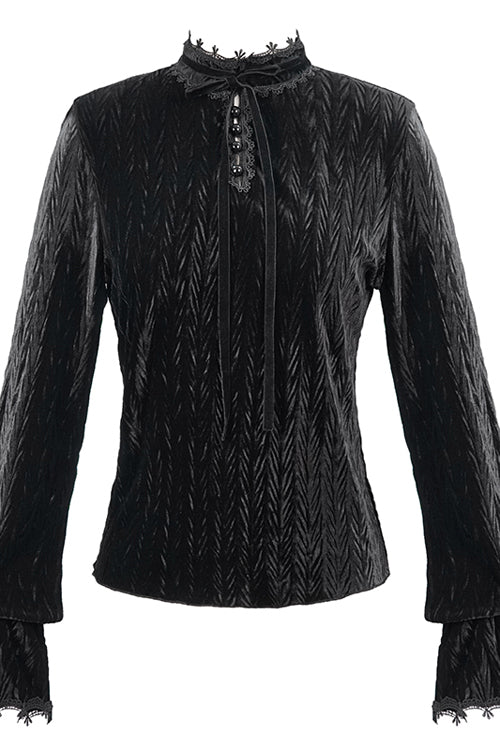 Pleated Velvet Trumpet Sleeve Blouse for Women - Gothic Edge